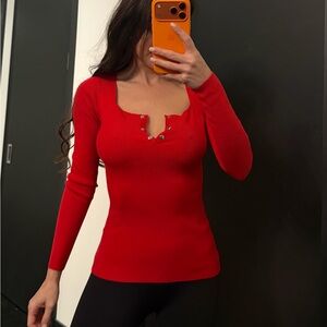 Red Long Sleeve Women's Top